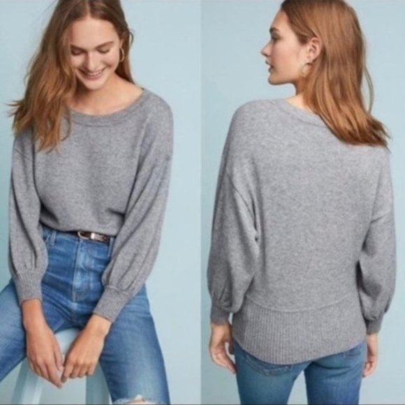 Anthropologie Moth Burnt Orange Balloon Sleeve Crewneck Cabin Sweater in - Picture 6 of 6